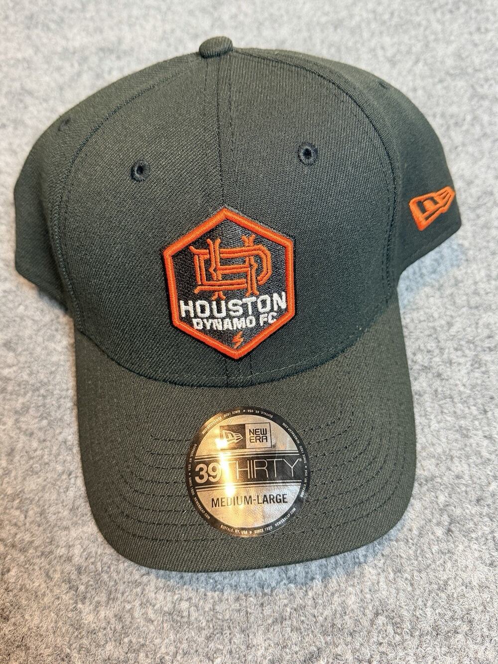 NWT*. New Era 39THIRTY Houston Dynamo FC MLS Soccer Cap M/L Black Orange